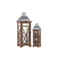 thumbnail image 1 of Square Shaped Wooden Lantern With Cross Design Body, Set Of 2, Natural Brown and Gray, 1 of 1
