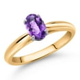 thumbnail image 2 of Gem Stone King 10K Yellow Gold Purple Amethyst Solitaire Engagement Ring for Women (0.75 Cttw, Oval Checkerboard 7X5MM, Gemstone February Birthstone, Size 8), 2 of 4