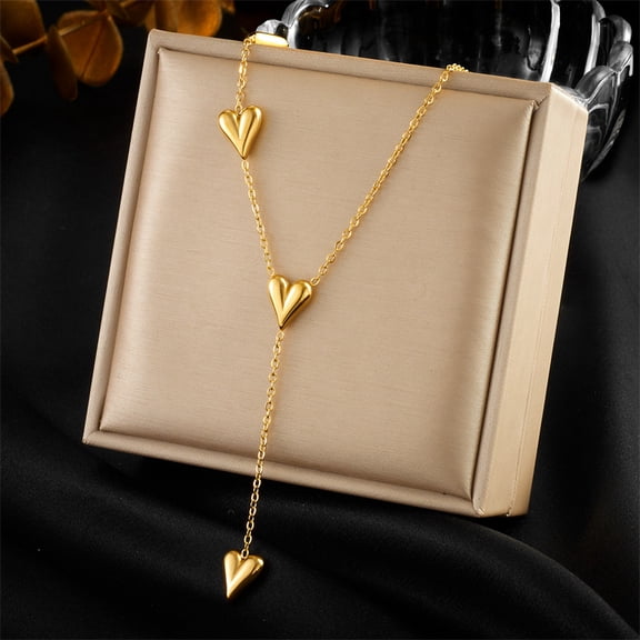 Heart 304 Stainless Steel Pendant Y Necklaces for Women Golden 16.54 inch(42cm) DIY