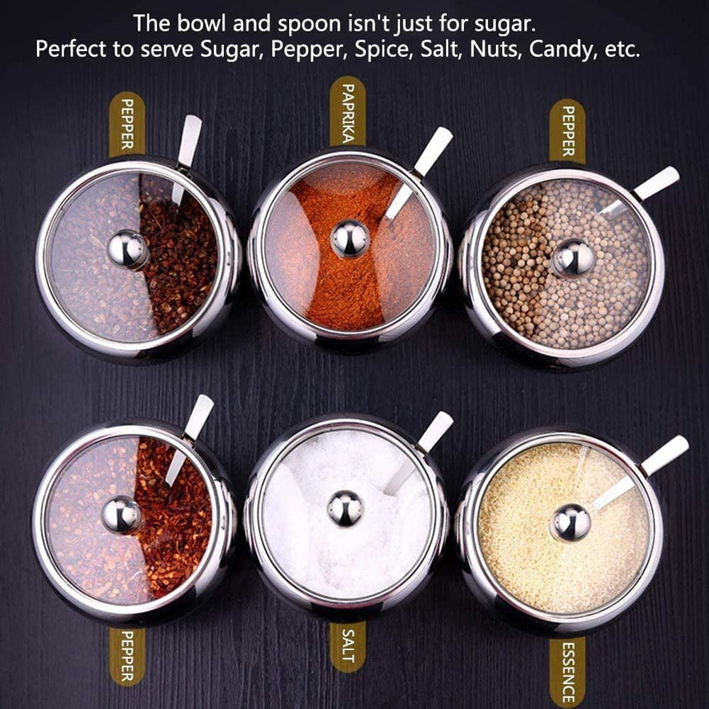 Large Sugar Bowl Glass with Clear Lid and Spoon - Holds 2 cups of Sugar (16.9oz)