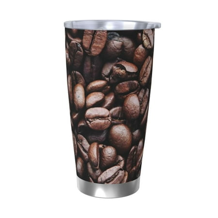 

Qekee Coffee Bean Print 20OZ Car Cup Stainless Steel Vacuum Insulated Tumbler Tumbler Cup With Lid And Straw Travel Coffee Mug-Without Straw
