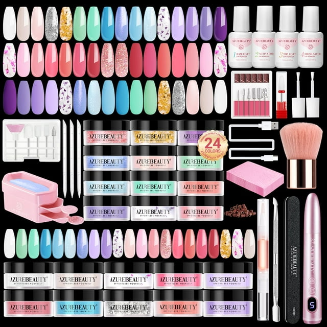 Kit de uñas AZUREBEAUTY Dip Powder con taladro eléctrico para uñas, 24 colores