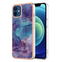 ELEHOLD for iPhone 12/iPhone 12 6.1 inch Marble Case, Clear Electroplated Frame Soft TPU Anti-Scratch Wear-Resistant Wireless Charging Slim Fit Transparent Case for iPhone 12/iPhone 12 Pro, Purple