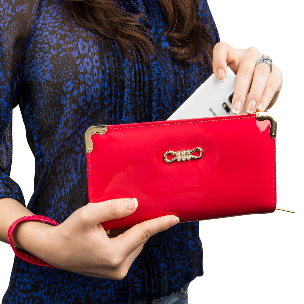 Women s Red Glossy Patent Leather Wallet With Card Holder