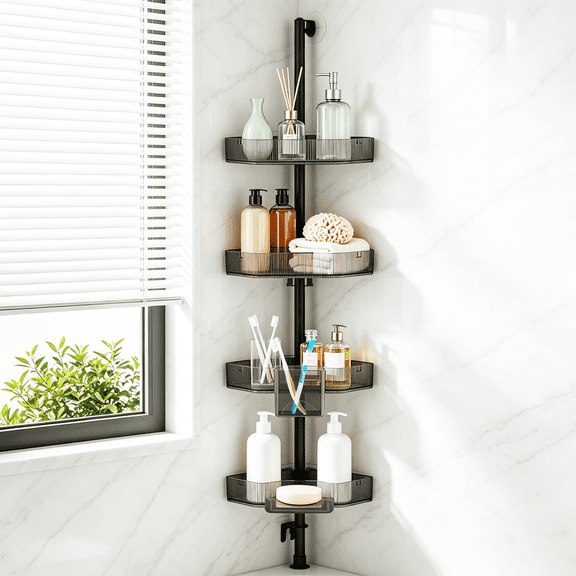 4-Tier Corner Shower Caddy, Bathroom Corner Storage Shelf, Wall Mount Shower Organizer for Shower & Bathtub Corner