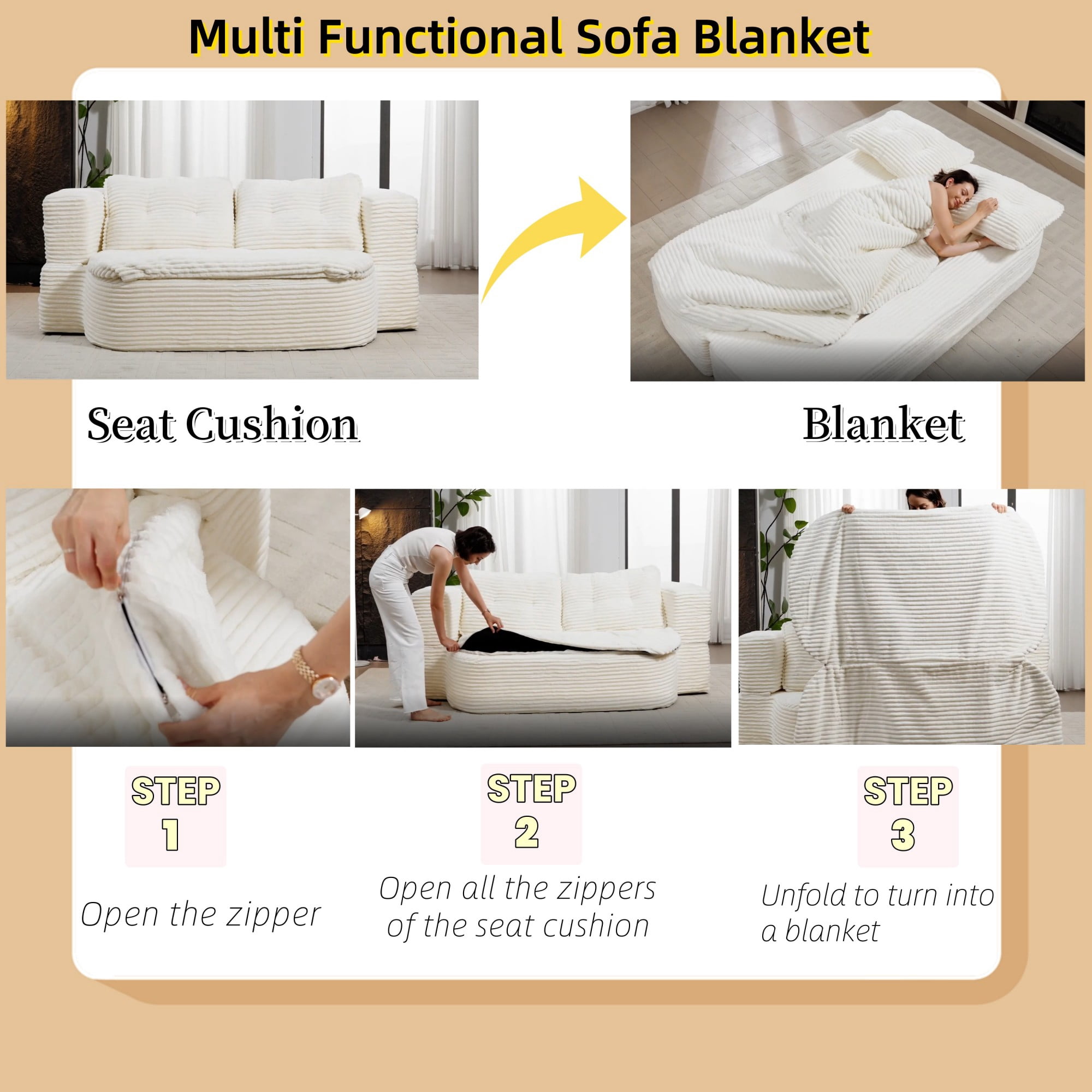 2-in-1 Convertible Sleeper Sofa Bed,78.7" Modern Foldable Sofa Plush Corduroy Fabric Sofa,Deep Seat Sofa Couch for Living Room, Bedroom,LIGHT GREY