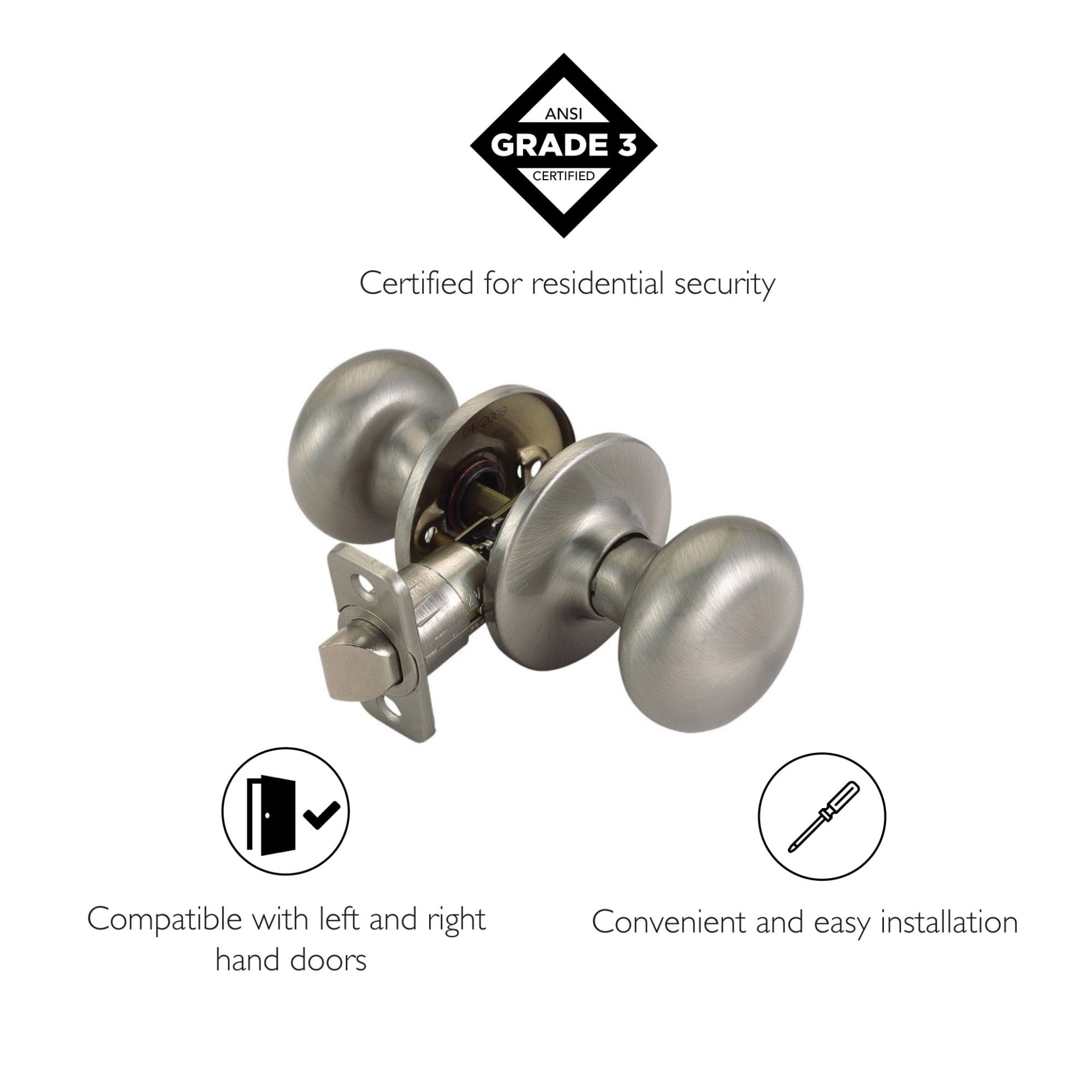 Design House Cambridge 6-Way Passage Universal Hall and Closet Door Knob, Satin Nickel
