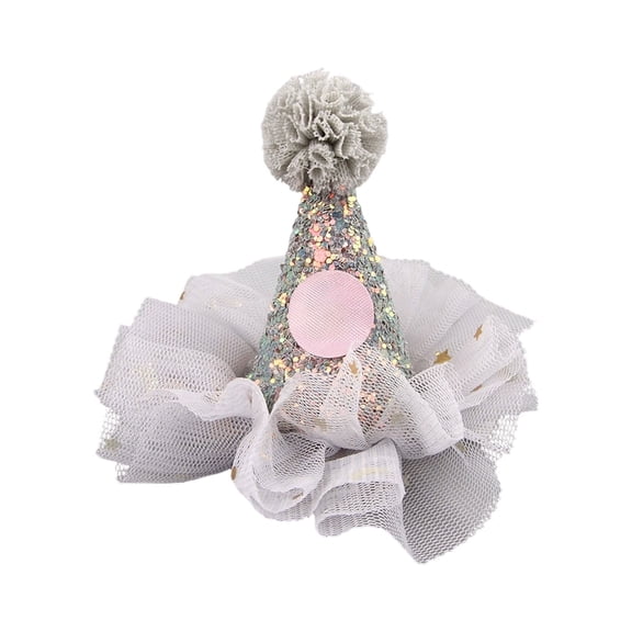 Pet Birthday Hat Hairpin, Glitter Mesh Cat Dog Party Headwear with Pom Pom, Cute Festive Pet Hat for Birthday Celebrations & Photo (Size/Colour as Pictured, 1 Pack)