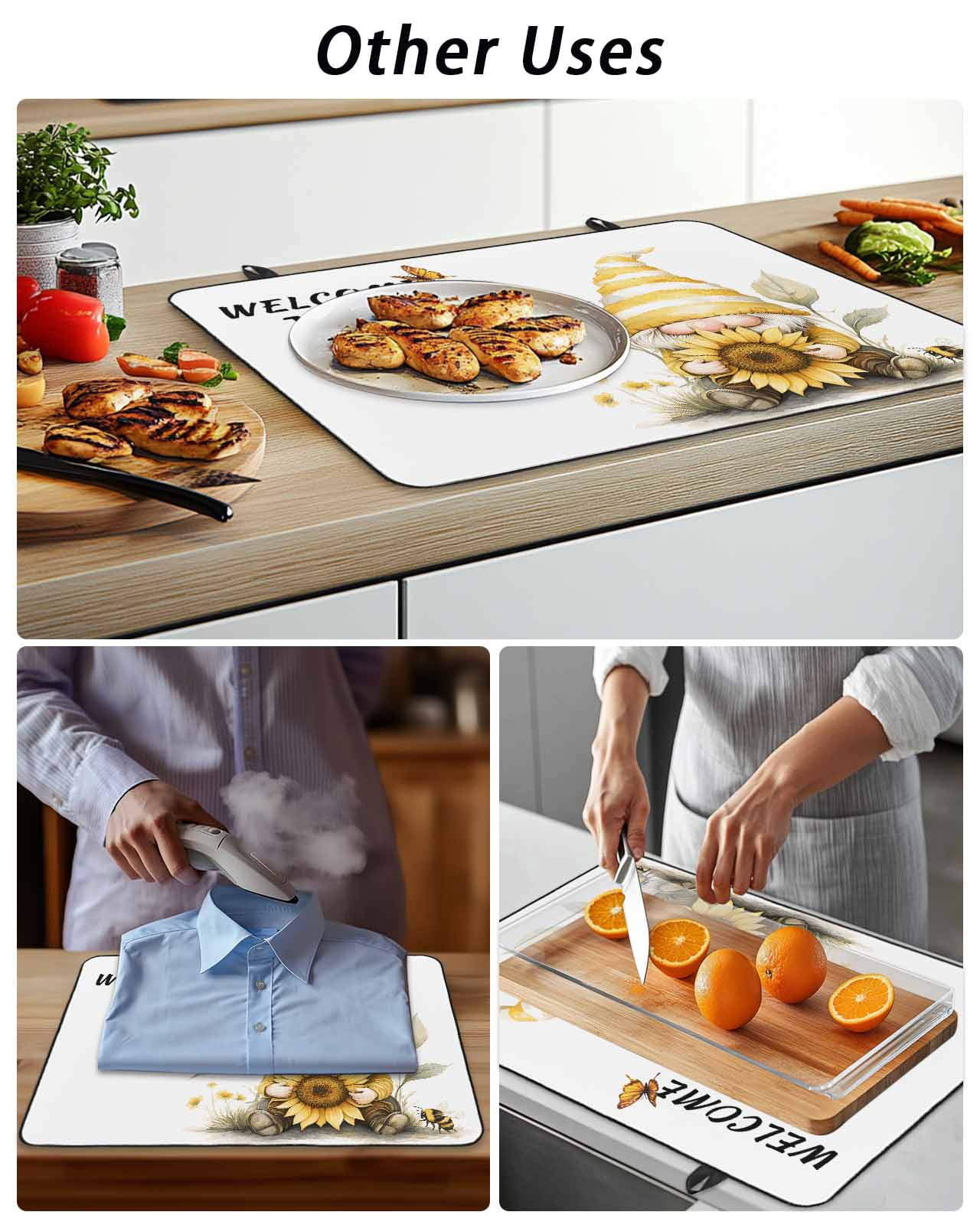 Stove Top Covers for Electric Stove 28.5x20.5 Inches, Yellow Sunflower Heat Insulation Fireproof Glass Cooktop Protector, Gnomes Vintage Bee Butterfly Art Countertop Stovetop Cover for Kitchen