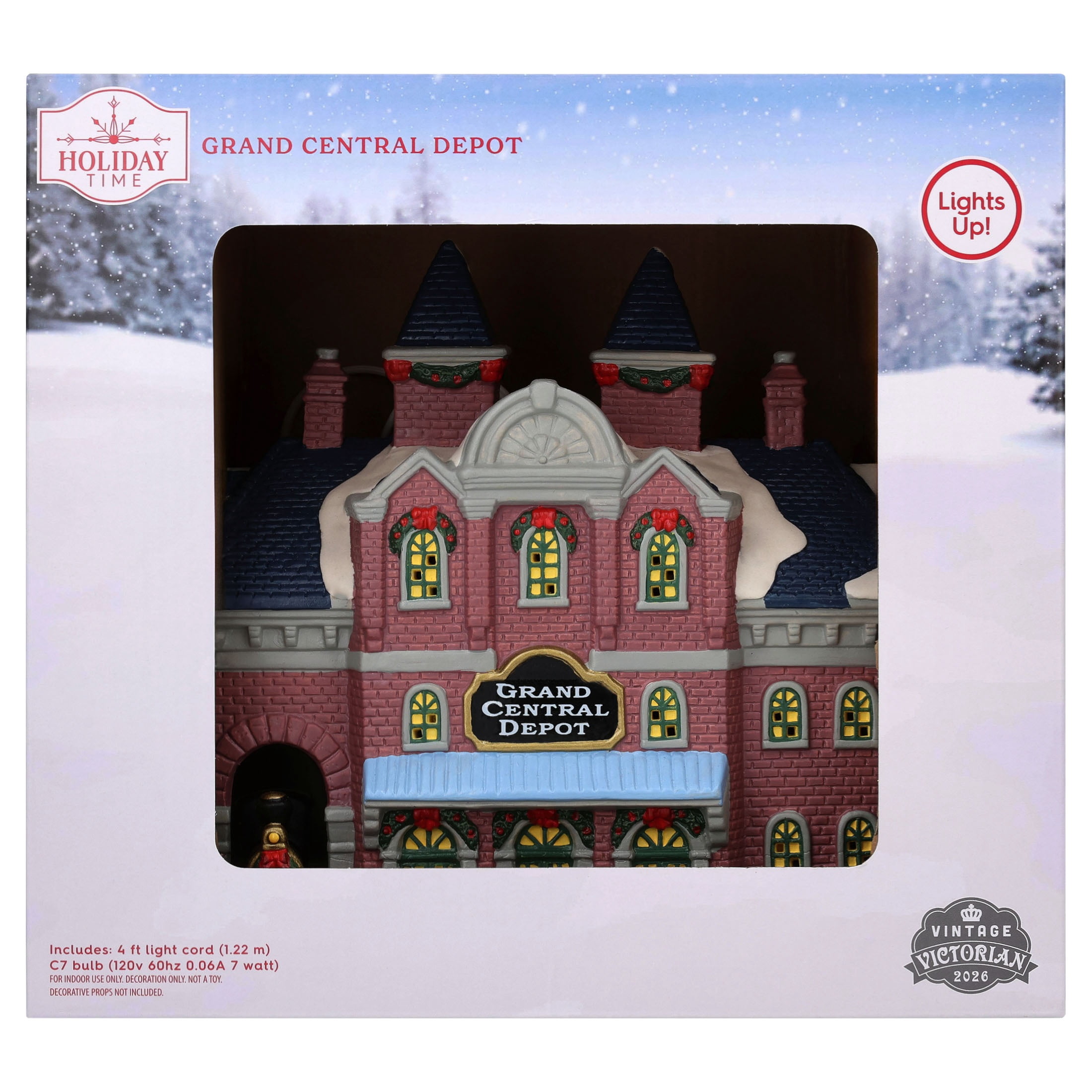 Light-Up Grand Central Depot Christmas Village Building, Multicolor, 8", by Holiday Time