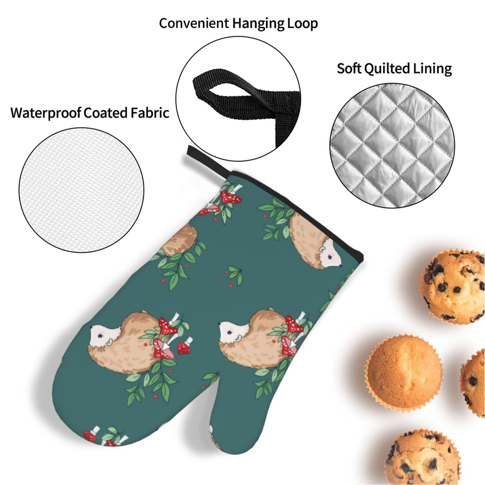 Baby Hedgehog Mushroom 4Pcs Oven Mitts and Pot Holders Sets Oven Kitchen Gloves Hot Pads for Cooking BBQ Baking Grilling