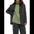 thumbnail image 3 of Suéter de Punto Holgado e Informal con Aberturas para Mujer, de Color Liso, con Cuello Alto, para Otoño e Invierno. Verde L, 3 of 9