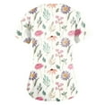 thumbnail image 3 of ADSSDQ Scrub Tops Women Floral Print Scrub Tops Plus Size Stretch Nursing Tops Soft Nurse Uniform Overalls with Pockets Pink XL, 3 of 3