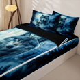 thumbnail image 3 of Manfei Mystic Moon Wolf Zipper Full Size Comforter Sets with Fitted Sheet and 2 Pillowcases,Calm Woodland Zipper Bedding Set,Navy Blue,Black Reversible,4pcs, 3 of 8