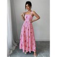 thumbnail image 3 of Womens Pink Gingham & Cherry Print Tiered Ruffle Slip Dress For Vacation, 3 of 7