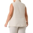thumbnail image 3 of Agnes Orinda Women's Plus Size Linen Blazer Vests Button Up Sleeveless Waistcoat Casual Business Suit Jacket with Pockets 1X Apricot, 3 of 5