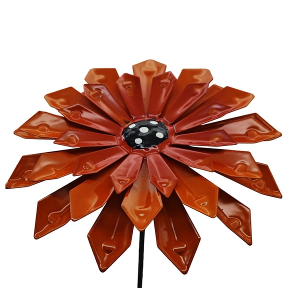 Metal Zinnia Flower Garden Stake, 3D Flowers Courtyard Decoration, Outdoor Metal Art Floral Stakes for Lawn Porch Planter Flowerpot Yard Decor