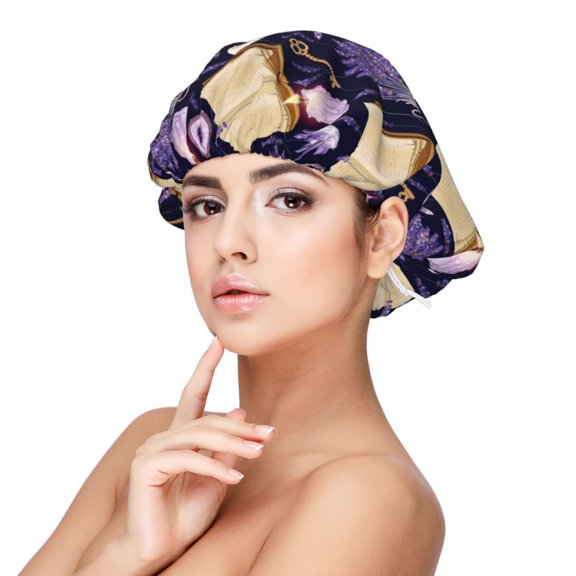 Rateoe Lavender Flowers Pattern Silk Satin Hair Bonnet for Sleeping, Adjustable Sleep Cap Turban for Women , Curly Straight Hair Long Large Braid