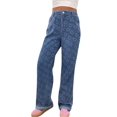 thumbnail image 1 of WIFORNT Women High Rise Jeans Fashion Casual Heart Pattern Straight Leg Denim Pants with Pockets, 1 of 7