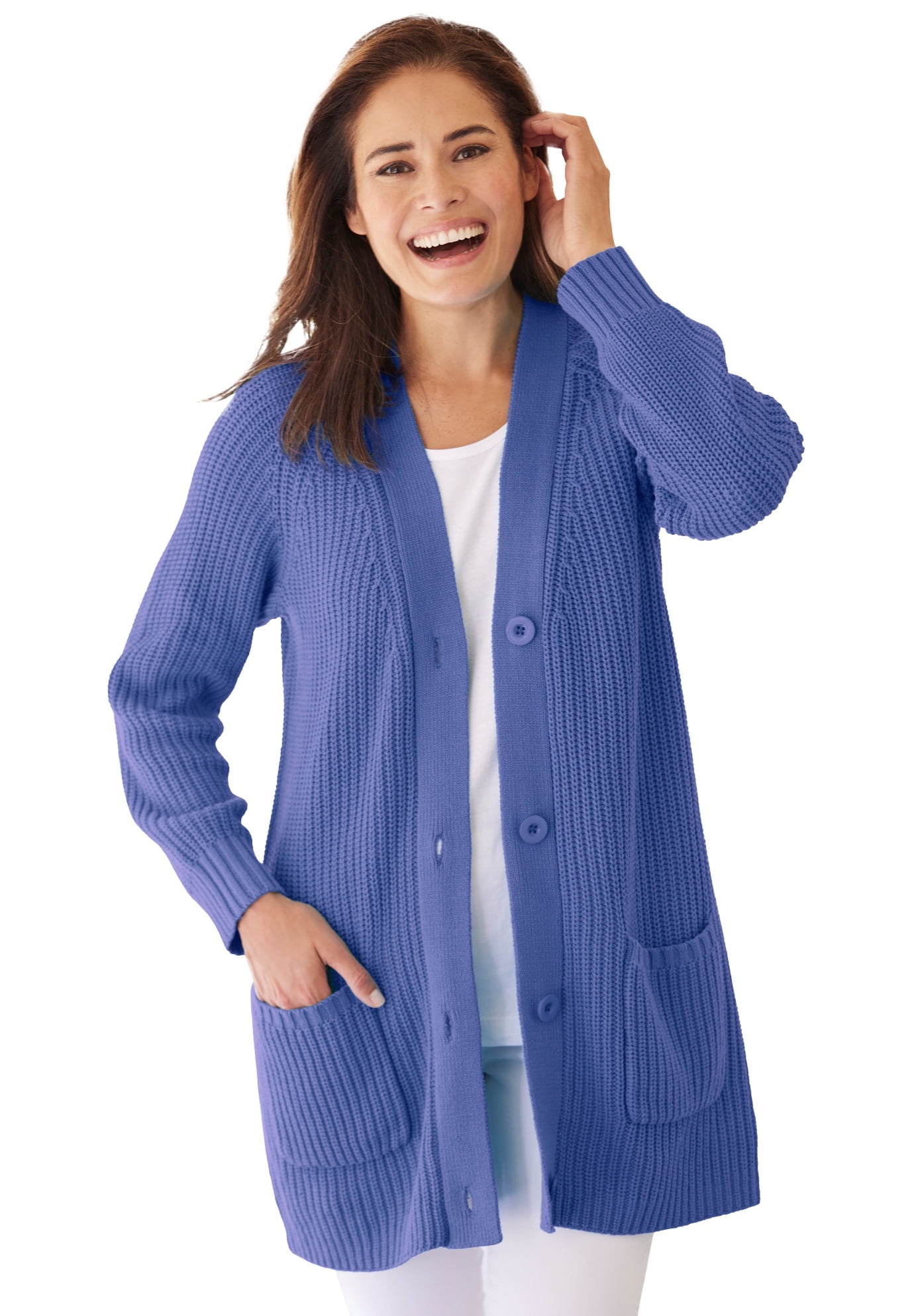 Woman Within Women's Plus Size Long-Sleeve Shaker Cardigan Sweater ...