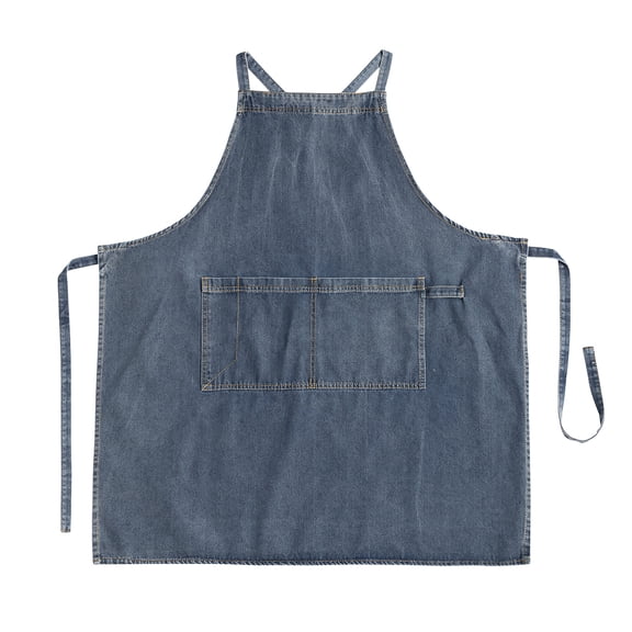 TOPTIE Cotton Canvas Denim Apron Sleeveless Kitchen Workwear with Pockets for Home and Restaurant-Blue