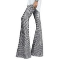 thumbnail image 3 of Seyurigaoka Women Juniors Fashion Flare Pants, Vintage Sparkle Sequined Wide Leg Long Trousers, 3 of 6