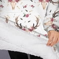 thumbnail image 3 of Oversized Wearable Blanket Hoodie,White Deer Antler Flower Pattern Sherpa Blanket Hoodie with Super Pockets,Super Warm Fuzzy Pullover for Women & Men, 3 of 6