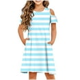 thumbnail image 3 of Pounoo New Girls Dresses 10-12 Cute Striped Short Sleeve Toddler Girls' Dresses Round Neck Knee Length Dress With Pocket Breathable Dresses For Kids Girls, 3 of 9