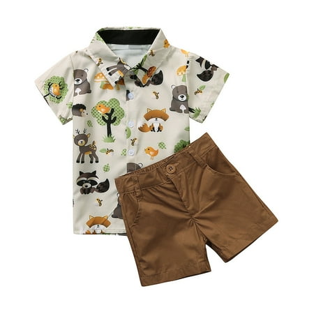 

Toddler Baby Boys Gentleman Cartoon Bear Print T-Shirt Tops+Shorts Outfits For 12-18 Months