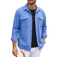 thumbnail image 2 of DPTALR Men's Casual Solid Color Turndown Collar Long Sleeve Shirt with Pockets,Blue,Big and Tall Men XXL, 2 of 8