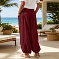 thumbnail image 4 of Gytharion Women Solid Color Cotton Linen Wide-leg Pants Elastic Waist Adjustable Cuff Trousers Casual Fashion Pants with Pockets, 4 of 7