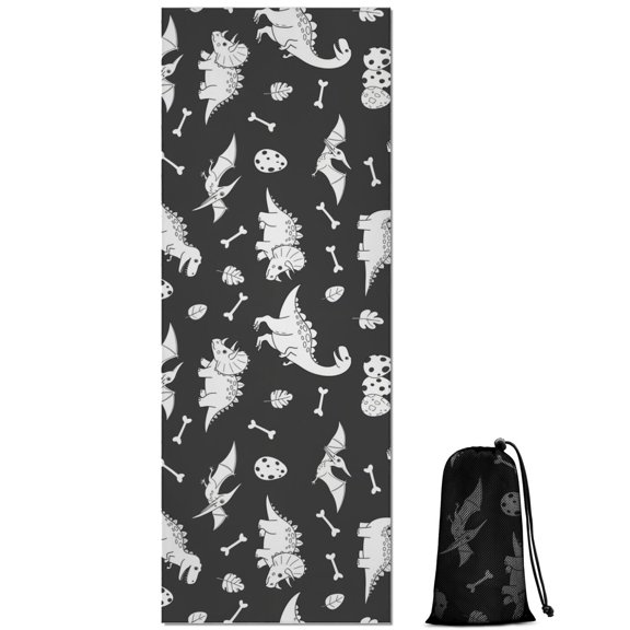 Dinosaur Silhouette Pattern Hot Yoga Mat Towel Non Slip for Hot Yoga - Quick-Drying Yoga Mat Cover with 4 Corner Pockets with Travel Bag - Hot Yoga Towel Non Slip Grip Moisture Wicking Sweat 70"x26"