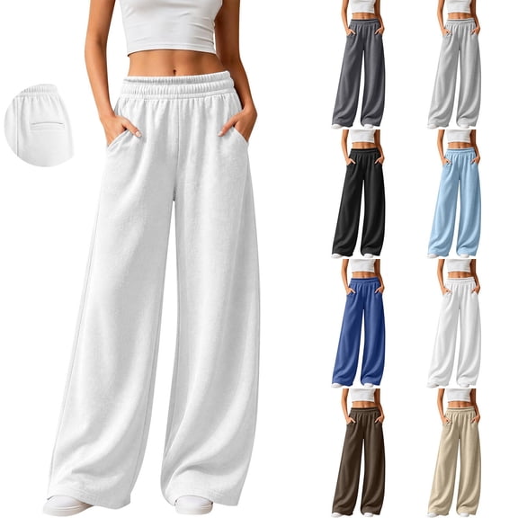 Breezora Womens High Waist Wide Leg Sports Pants Loose Fit Athletic Trousers with Pockets for Yoga Gym Running Workout Casual