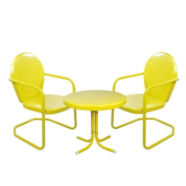 Northlight 3-Piece Retro Metal Tulip Chairs and Side Table Outdoor Set, Yellow