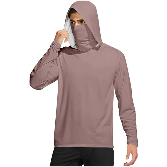 Stamzod Mens Rash Guard Long Sleeve Sun Hoodie with Face Mask Summer Solid Color Crewneck Fishing Shirt Casual Outdoor Athletic Sun Protection Clothing Women Pink B XXXL