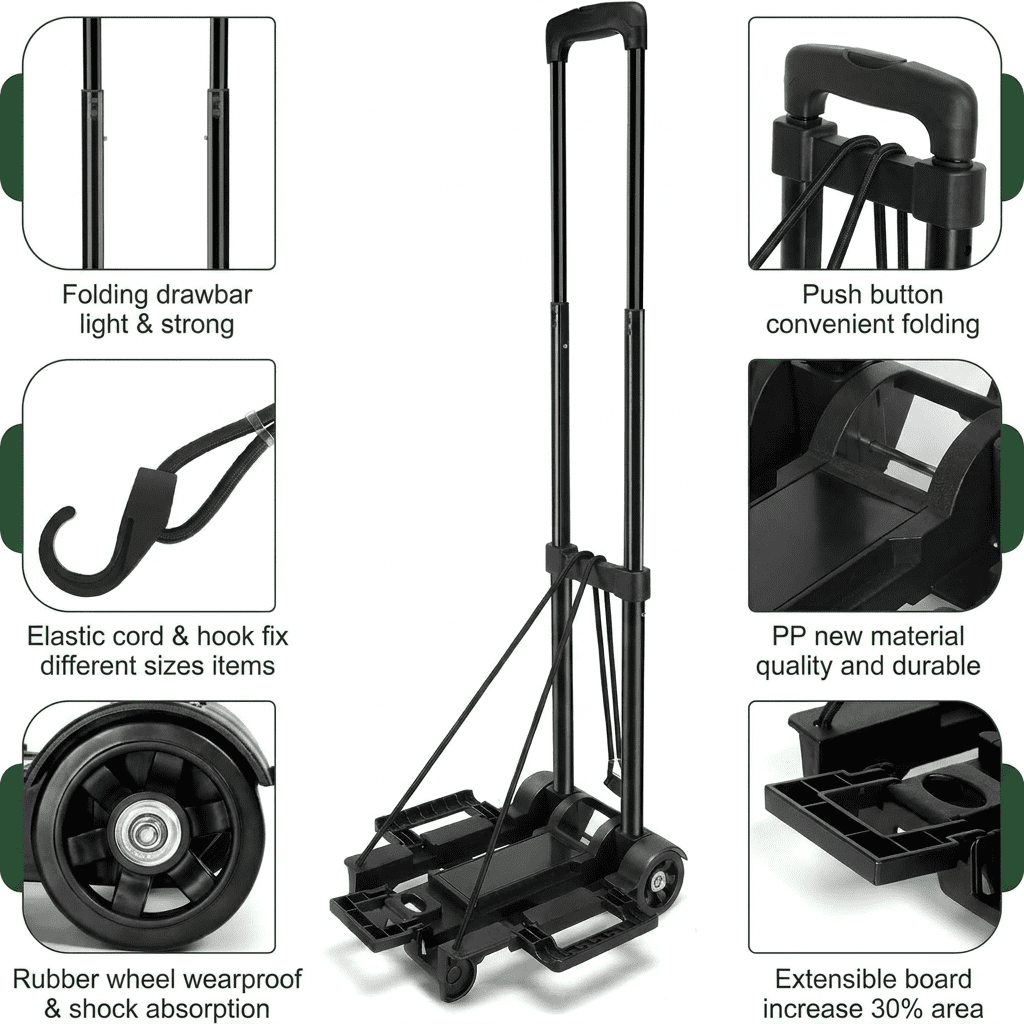 Tiagowell, Black, 70 lbs Max Weight, Iron Alloy and PP Plastic, 35 x 32 cm Folding Hand Truck Dolly