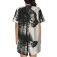 thumbnail image 4 of Womens Pajama Sets With Pocket, Double Exposure Cat Forest Lounge Sets Short Sleeve Sleepwear PJ Sets for Women, 4 of 6