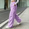 thumbnail image 6 of WIZUTIZ Women's Solid Color Wide Leg Jogger Pants High Rise Elastic Drawstring Waist Side Pockets Long Length Casual Trousers Comfy Soft Stretchy Everyday, 6 of 8