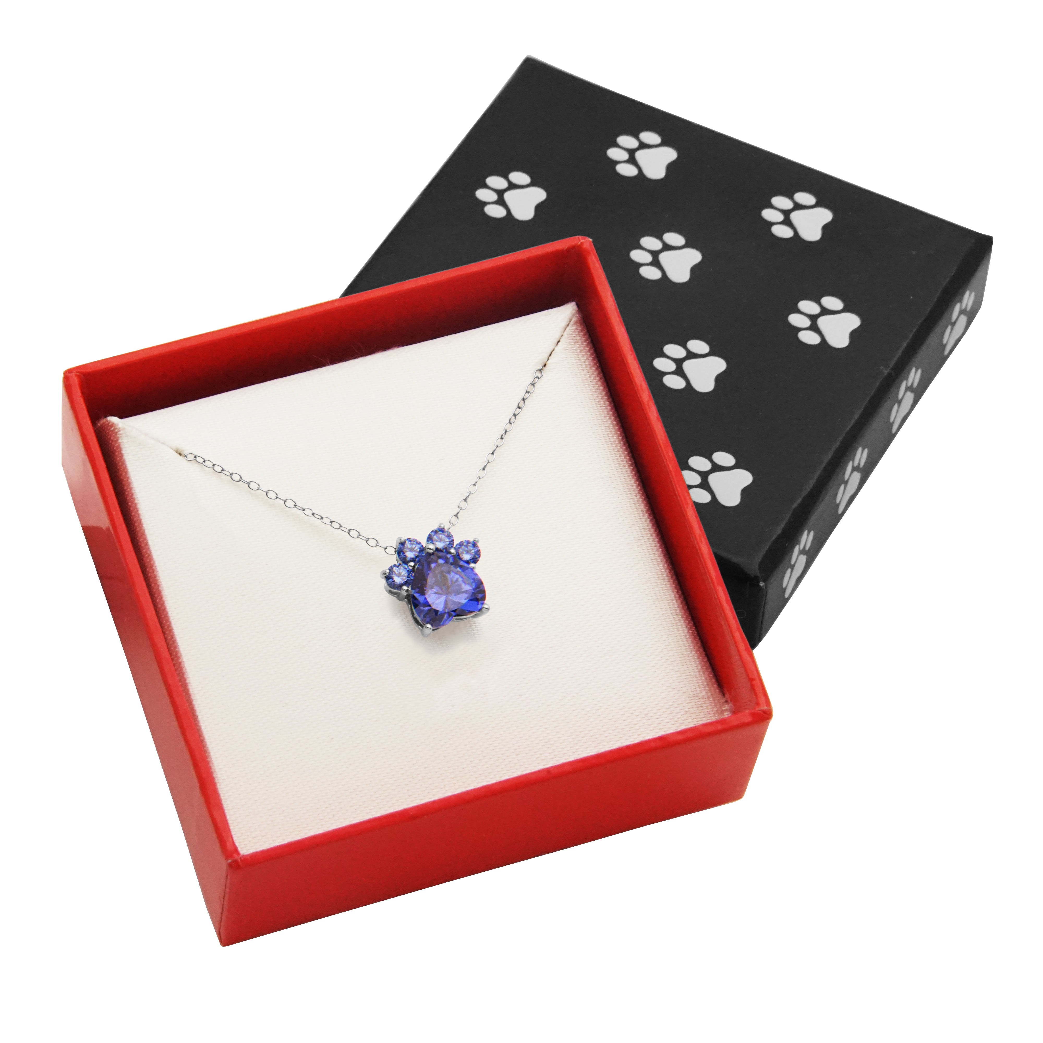 Forever Facets Jewelry Platinum over Sterling Silver Simulated Tanzanite Paw Print Necklace