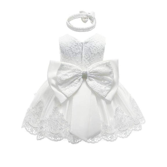 Xingqing Kids Baby Girl Bow Dress Tutu Sleeveless Dress Princess Wedding Party Sundress White 12-18 Months