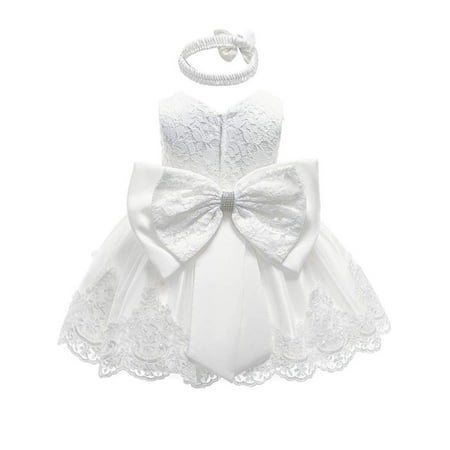 

Xingqing Kids Baby Girl Bow Dress Tutu Sleeveless Dress Princess Wedding Party Sundress White 3-6 Months