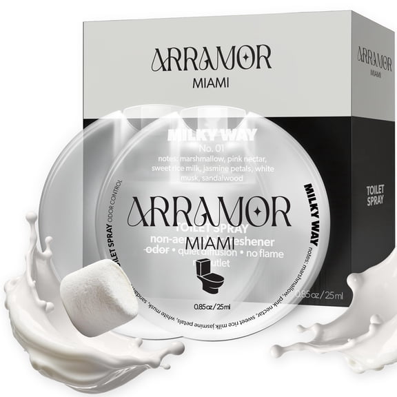 ARRAMOR Toilet Spray, Poop Spray Odor Eliminator for Bathroom – Vanilla Essential Oil Bathroom Deodorizer, Travel Size Poo Spray for Home & Office – Non-Aerosol, Natural (2 Pack, Milky Way)