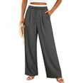 thumbnail image 3 of Tqcoqu Women's Pinstripe Wide Leg Suit Pants,Contrast Elastic Waist Pleated Straight Fit Dress Trousers with Side Pockets, 3 of 4