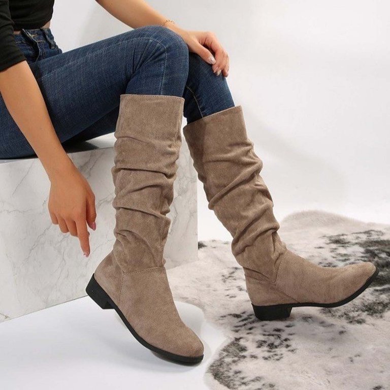 Dasayo Ladies Boots Wide Calf Yellow Mid-Calf Slouch Pull on Low