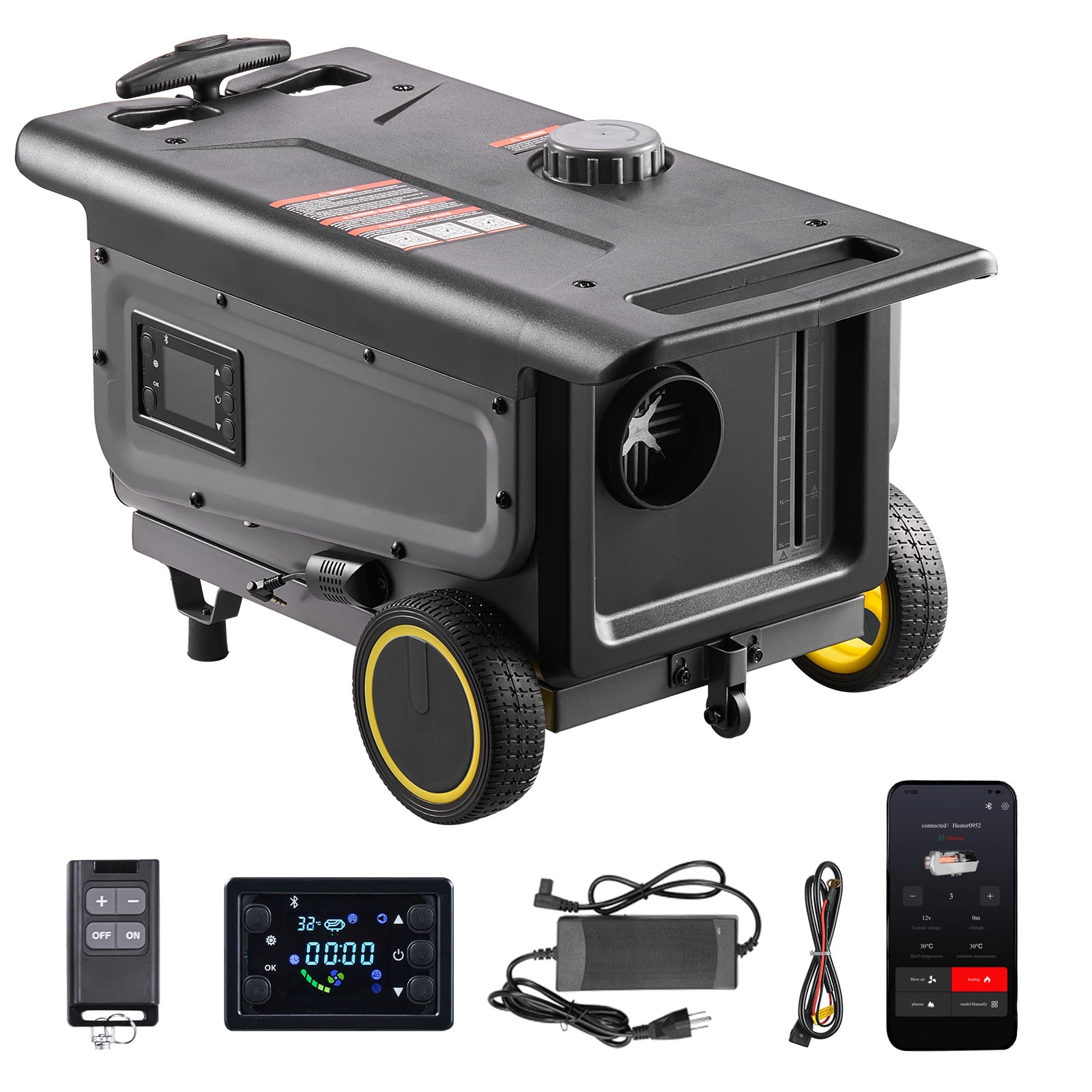 Chauffage diesel VEVOR, 8KW, DC 12V/24V, Chauffage à air diesel portable tout-en-un avec contrôle par application Bluetooth, télécommande et écran LCD, design sur chariot