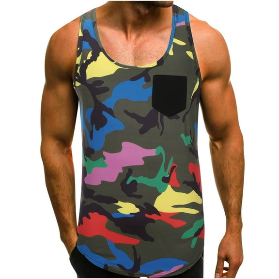 JINMGG Mens Shirts ,Men Casual Pocket Camouflage Round Neck Sports Fitness Sleeveless Tank Top T-Shirt