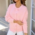 thumbnail image 2 of WEIYLL Hauts pour Femmes Tendance Nœud Bouton Col Rond Manches Longues Couleur Unie Chandail Tricoté Rose Décontracté Hauts d'Automne,G, 2 of 7