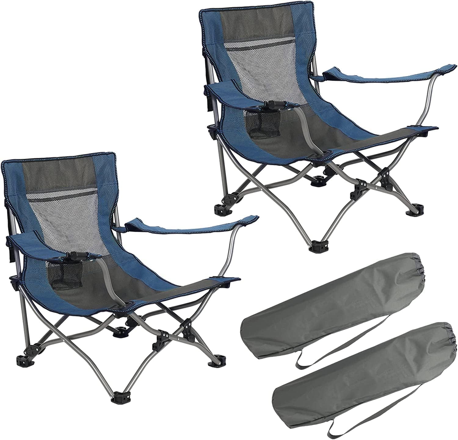 REDCAMP Low Beach Chairs with Adjustable Backrest and Cup Holder