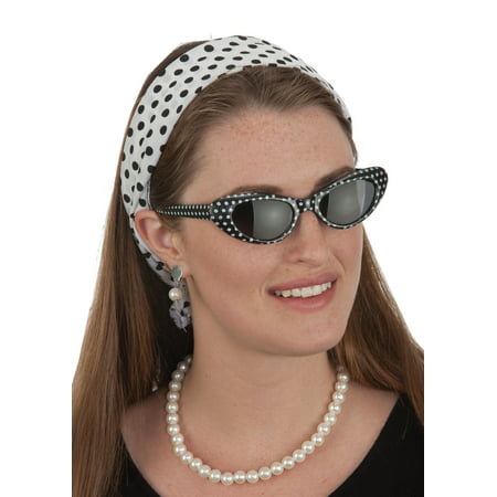 50's Bobby Soxer Sock Hop Headband Cat Eye Glasses Necklace Costume