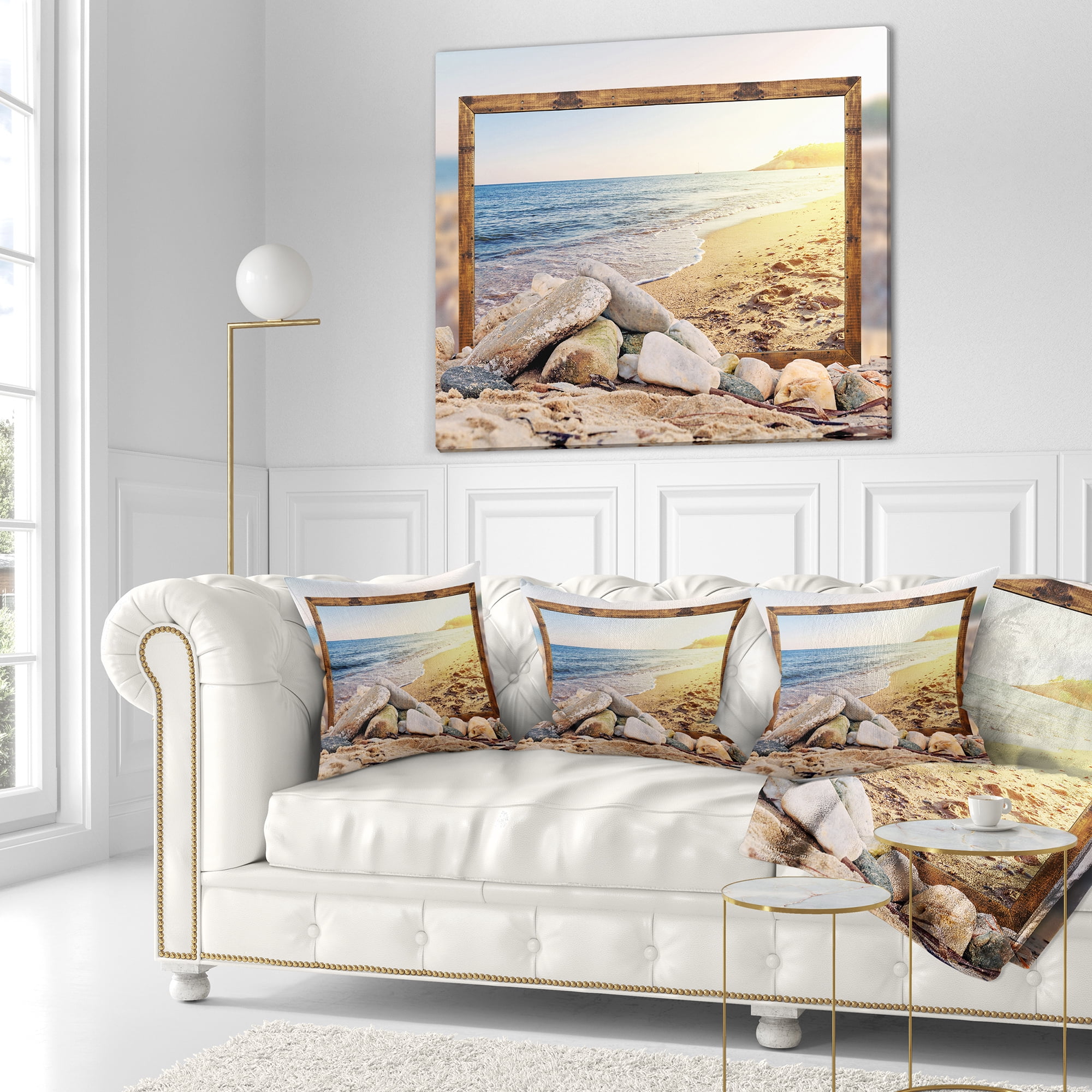 Designart Framed Effect Beach Rocks - Seashore Throw Pillow - 18x18